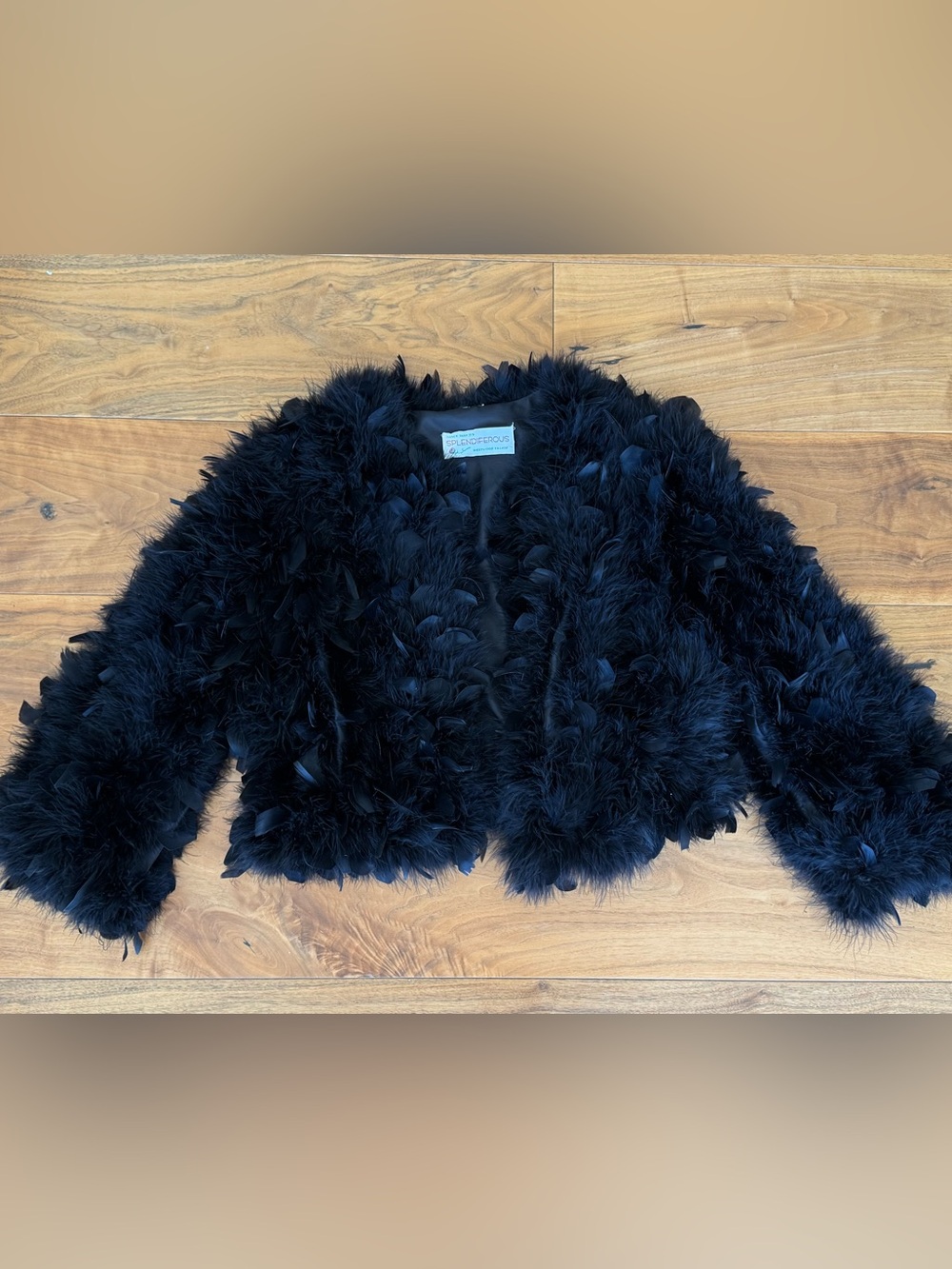 Vintage Fancy That's Splendiferous Black Womens Feather Jacket Westwood Village